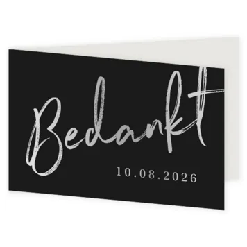 Bedankkaart zwart met foliedruk zilver