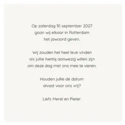 Save the date kaart zwart met foliedruk goud