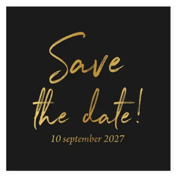 Save the date kaart zwart met foliedruk goud