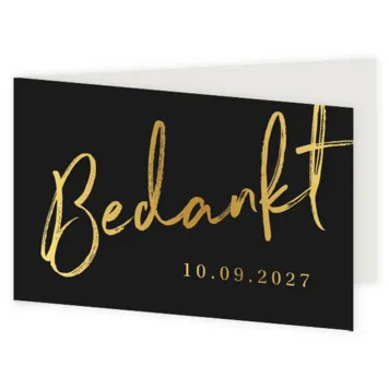 Bedankkaart zwart met foliedruk goud