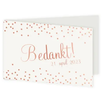 Bedankkaart met stippen in rose foliedruk