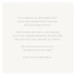 Save the date kaart wit met rose foliedruk