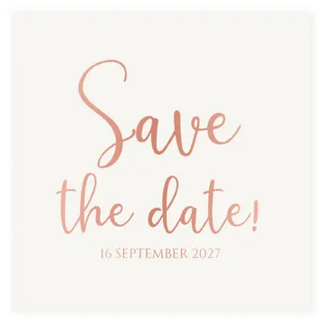 Save the date kaart wit met rose foliedruk