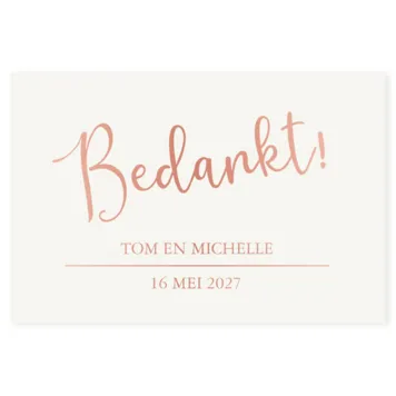 Bedankkaart wit met rose foliedruk