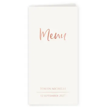Menukaart wit met rose foliedruk