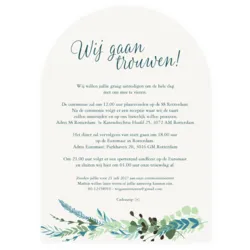 Trouwkaart ronde top botanisch met foliedruk