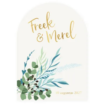 Trouwkaart ronde top botanisch met foliedruk