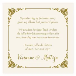 Save the date kaart met gouden sierlijst