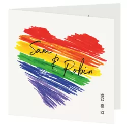 Trouwkaart getekend regenboog hart