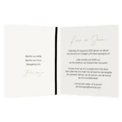 Trouwkaart smalle labels lijntekening met hartjes