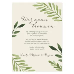 Enkele Save the date kaart met botanische elementen
