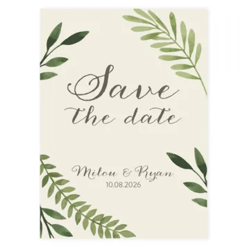 Enkele Save the date kaart met botanische elementen