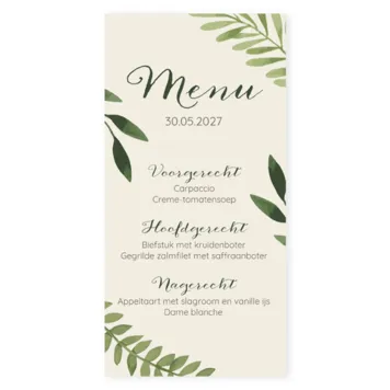 Enkele staande menukaart met botanische elementen