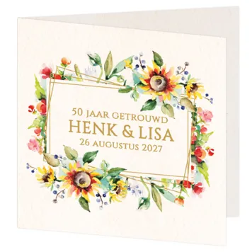 Jubileumkaart aquarel bloemen op structuurpapier