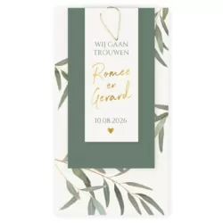 Botanische trouwkaart met labels en paperclip