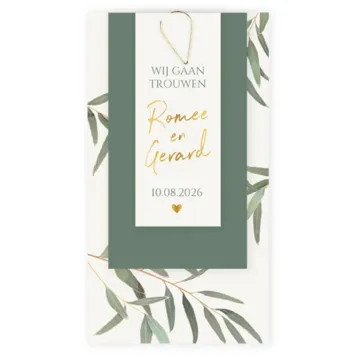 Botanische trouwkaart met labels en paperclip
