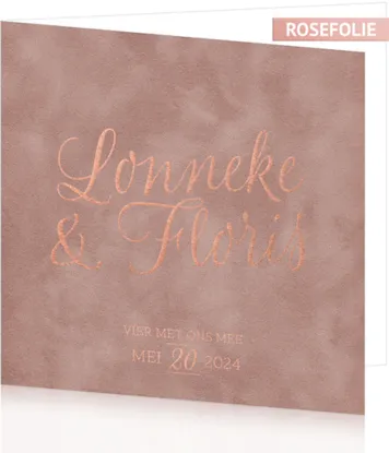 Huwelijkskaart - Roségoudfolie op velvet textuur