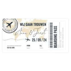 Trouwkaart in vliegticket style