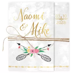 Trouwkaart boekje - Pijlen en bloemen