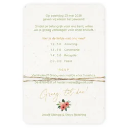 Huwelijkskaart - Bloemenkrans met labels