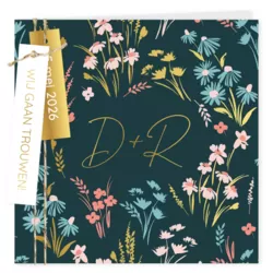 Huwelijkskaart - Bloemenpatroon met labels