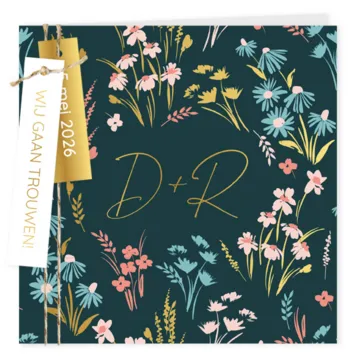 Huwelijkskaart - Bloemenpatroon met labels