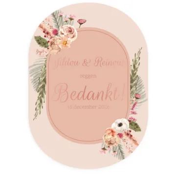 Dankkaart - Ovaal bloemen met rose foliedruk