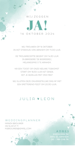 Huwelijkskaart - Initialen en waterverf