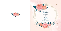 Huwelijkskaart - Roze bloemen met frame