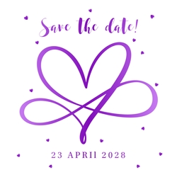 Save the date kaart - Hartjes paars foliedruk