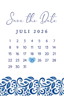 Save the date kaart - Delfts Blauw kalender lesbisch stel
