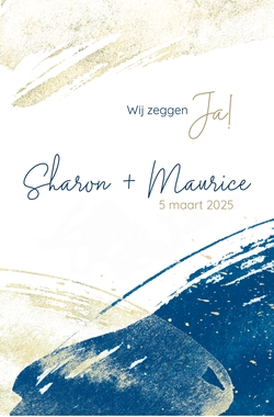 Huwelijkskaart - Aquarel blauw met goud