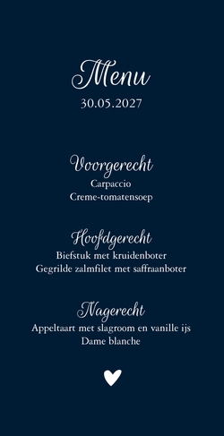 Enkele menukaart donkerblauw