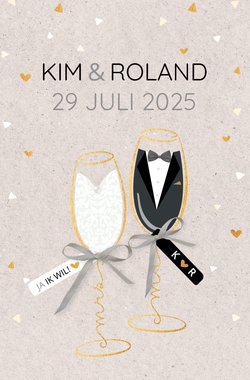 Huwelijkskaart - Mr & Mrs in een champagneglas