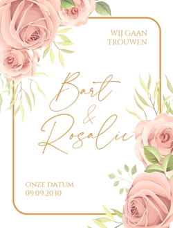 Romantisch Wijnetiket met zachte rozen & goud